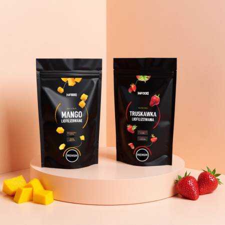 Mango Kawałki 100g i Truskawka Liofilizowana Plastry 100% 100g Zestaw